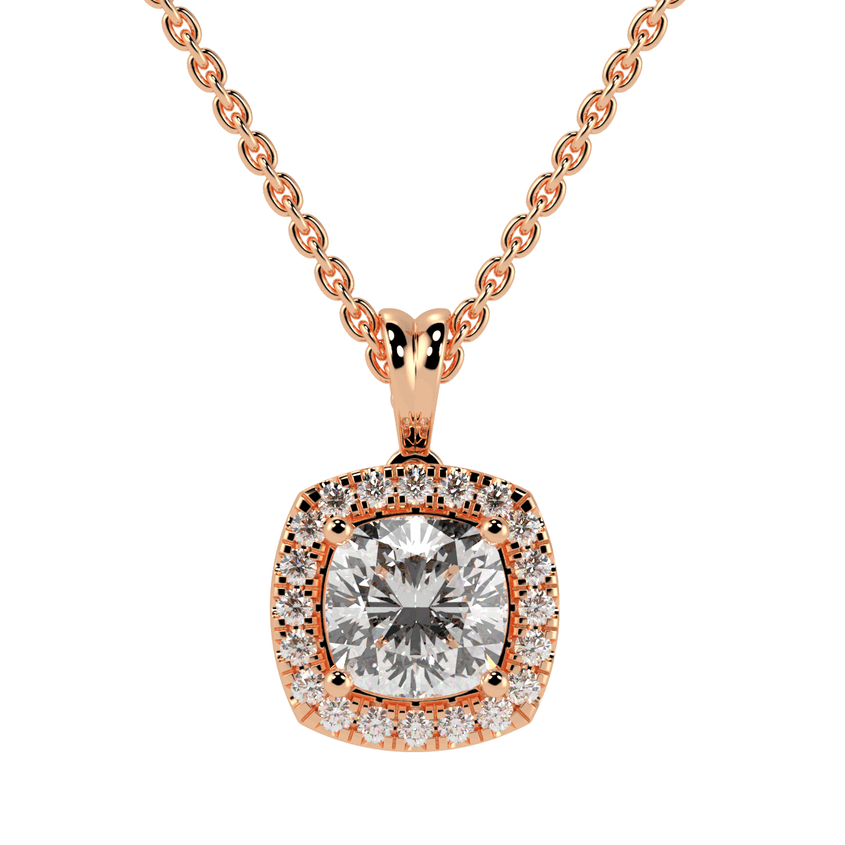 Cushion Cut Halo Pendant in rose gold