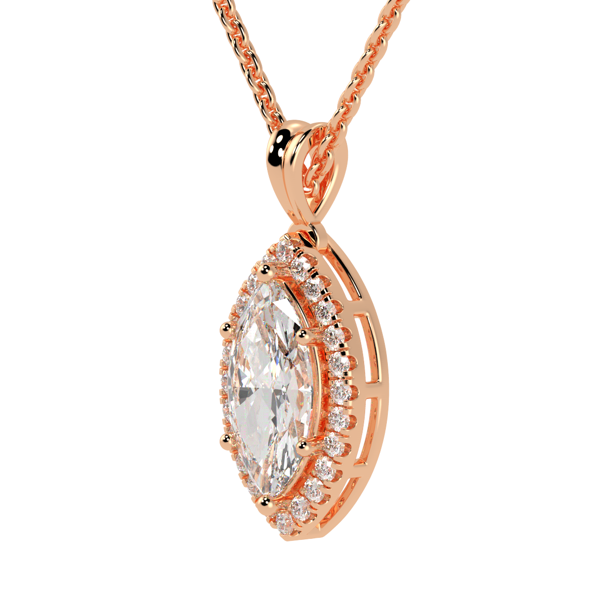 Marquise Cut Halo Pendant in rose gold