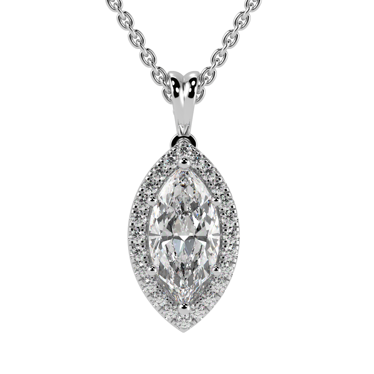 Marquise Cut Halo Pendant in white gold or platinum