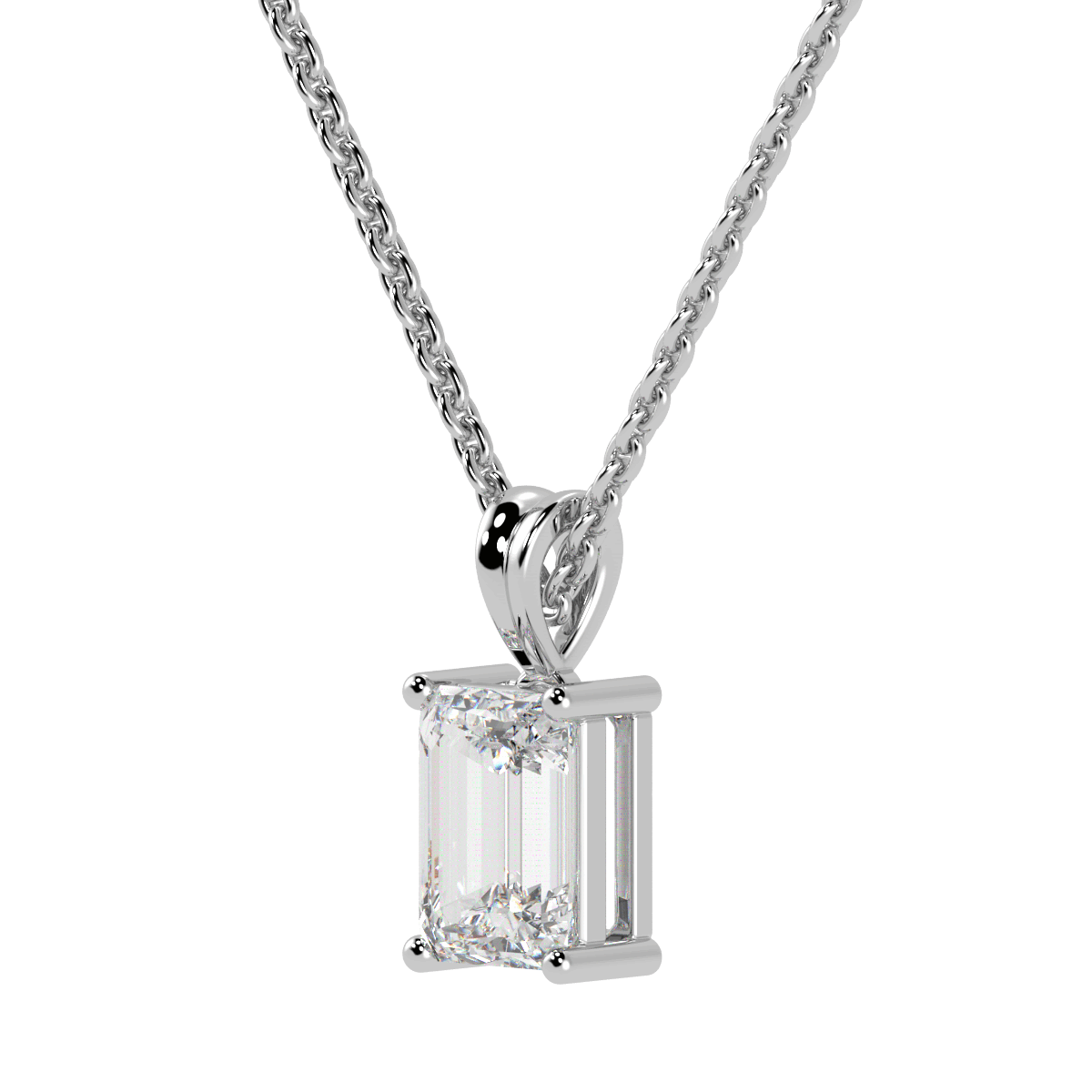 Emerald Cut Solitaire Pendant in white gold or platinum