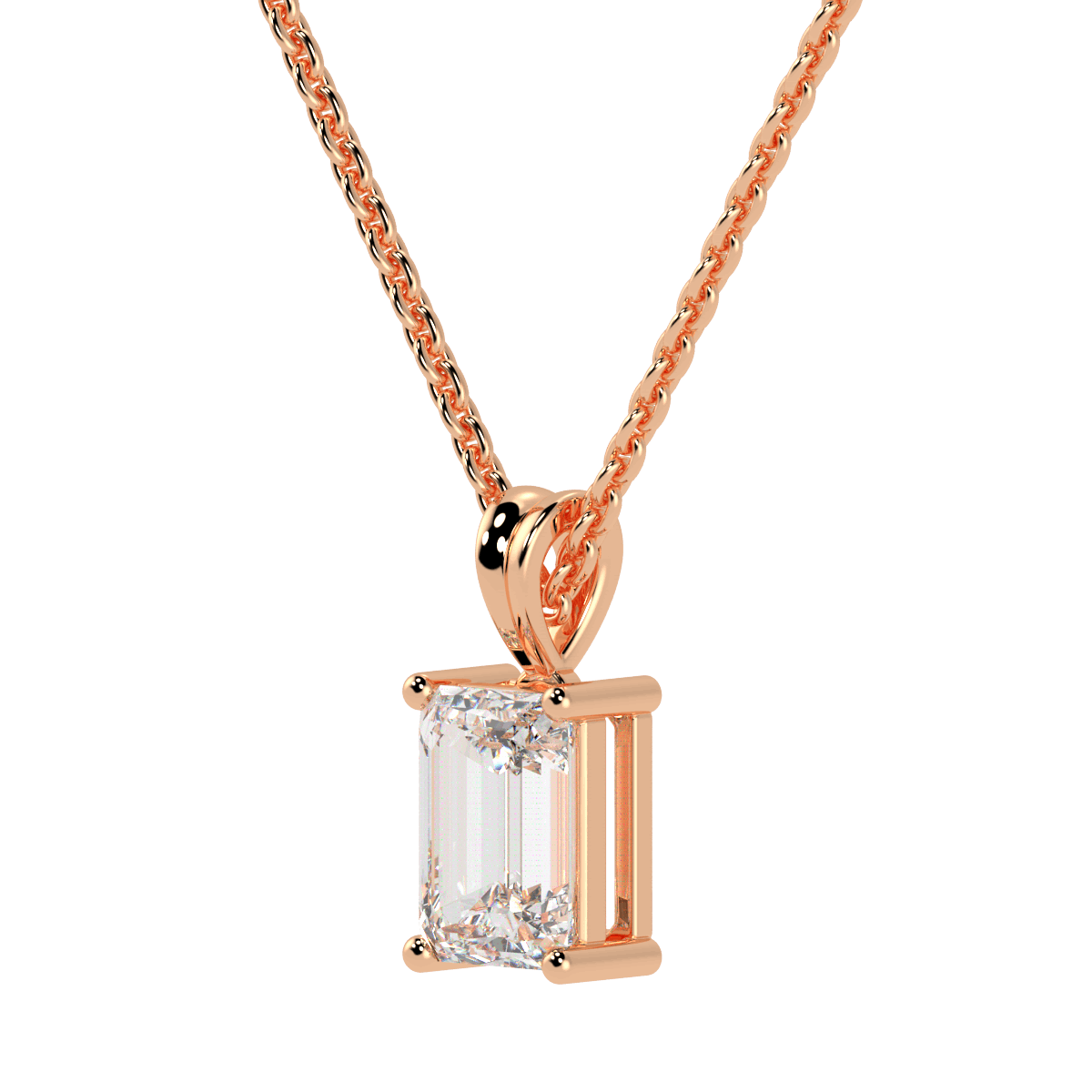 Emerald Cut Solitaire Pendant in rose gold