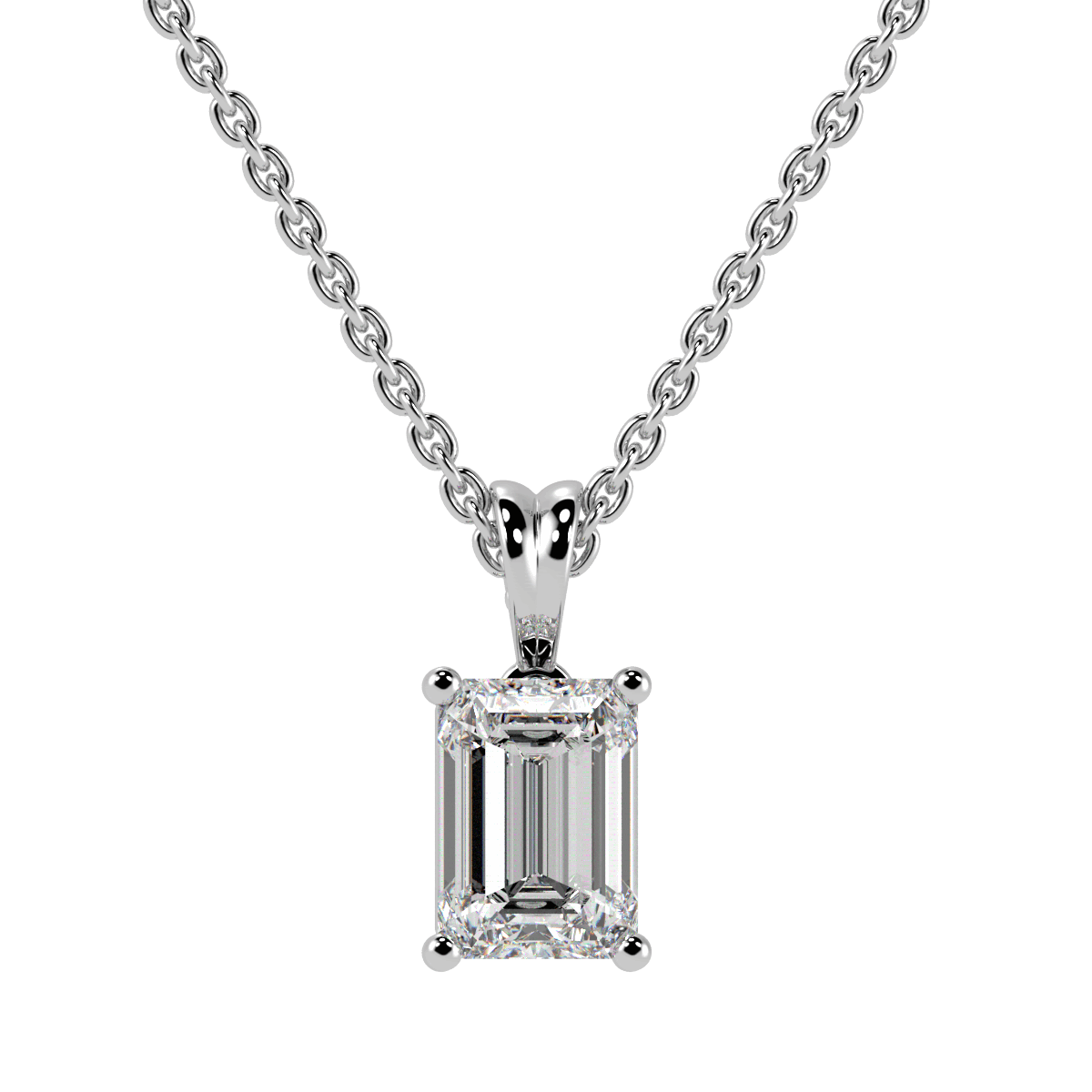 Emerald Cut Solitaire Pendant in white gold or platinum