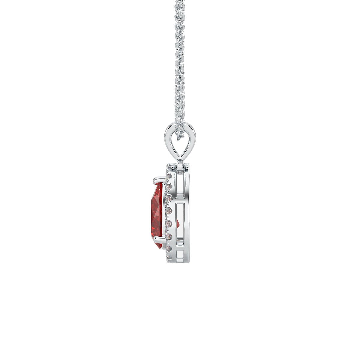 Pear Ruby Halo Pendant in white gold or platinum