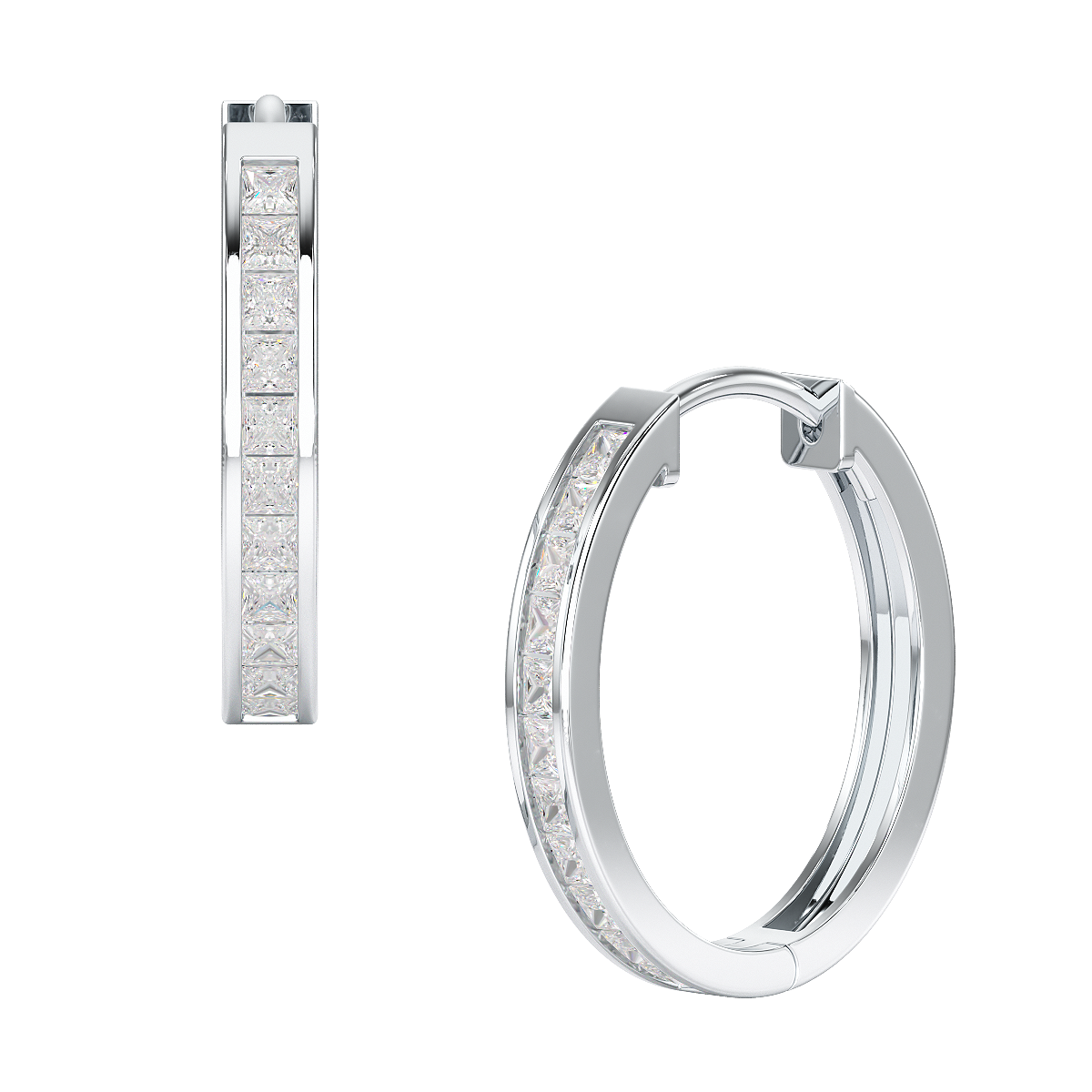 Princess Cut Hoop Earrings in white gold