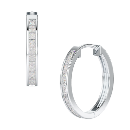 Princess Cut Hoop Earrings in white gold