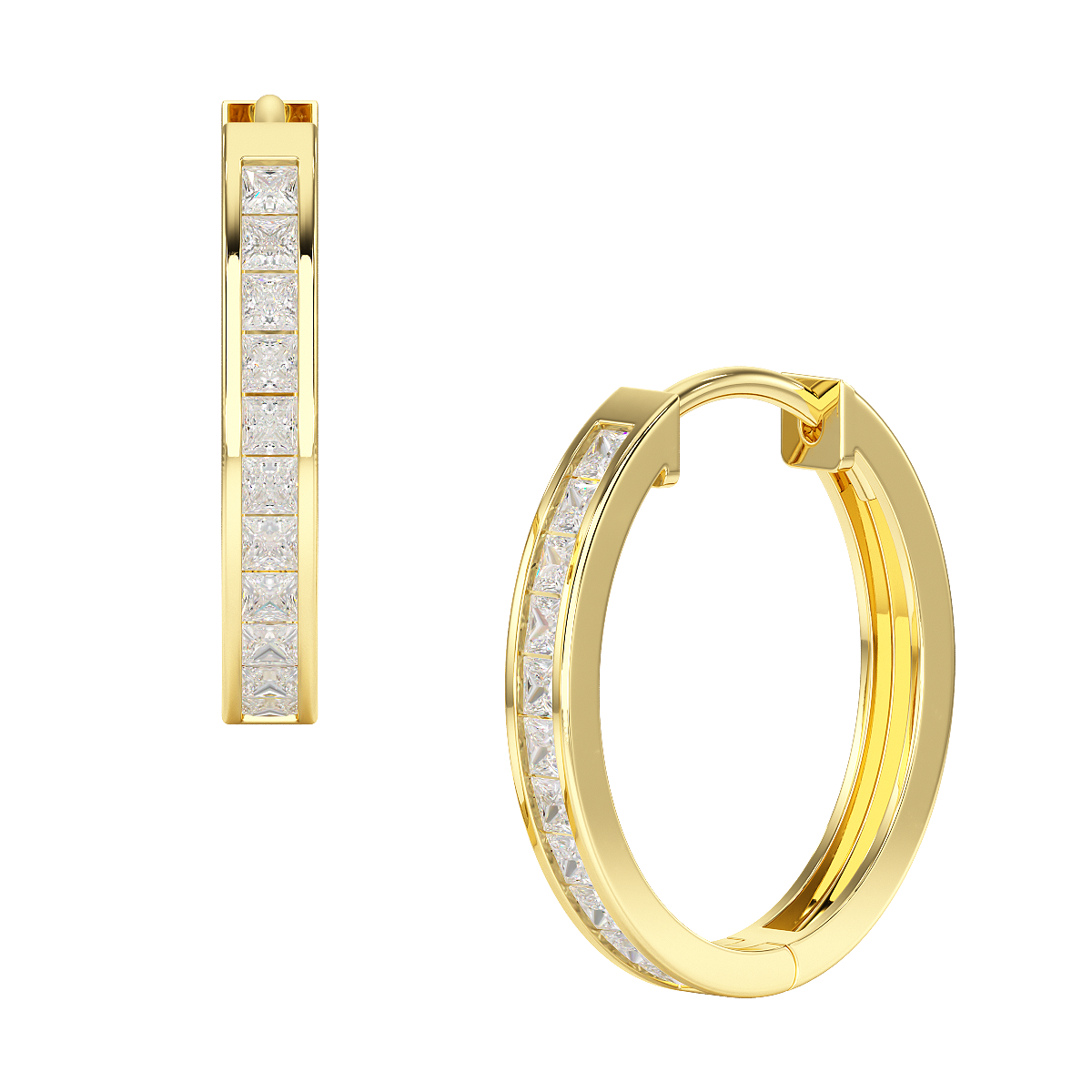 Princess Cut Hoop Earrings in yellow gold