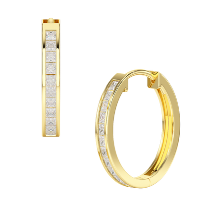 Princess Cut Hoop Earrings in yellow gold