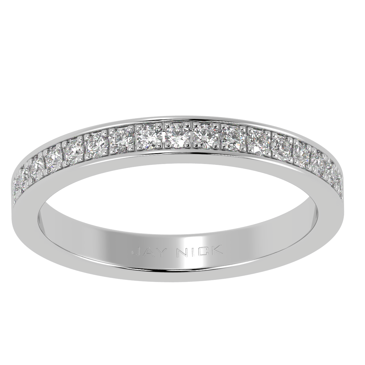 Pave Set Half Eternity Ring in white gold or platinum, top view