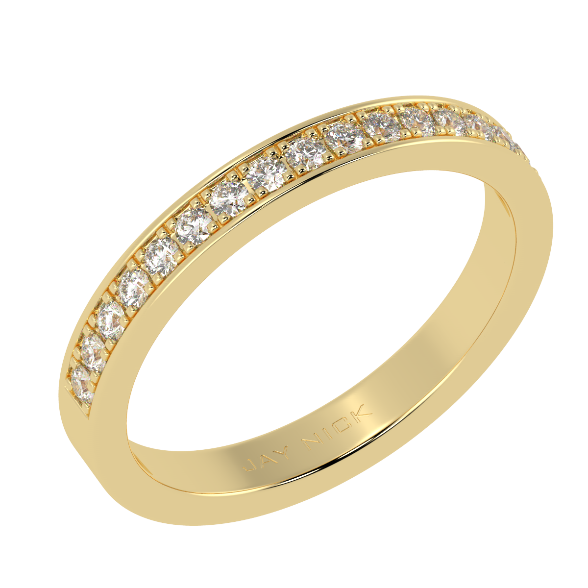 Pave Set Half Eternity Ring in yellow gold, perspective view