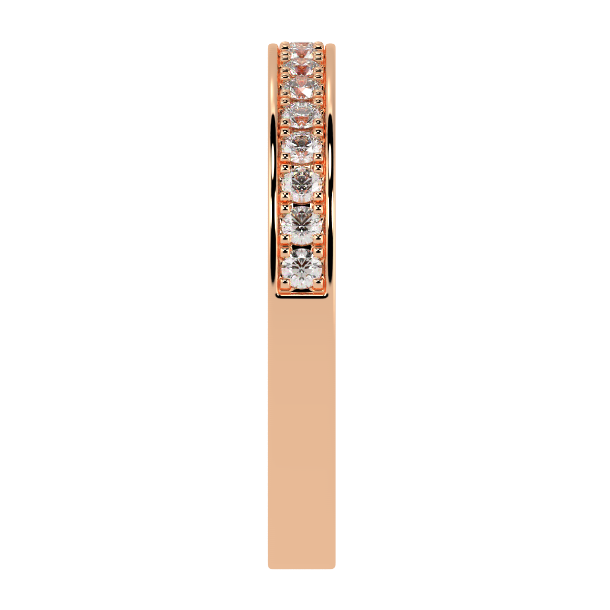 Pave Set Half Eternity Ring in rose gold, side view