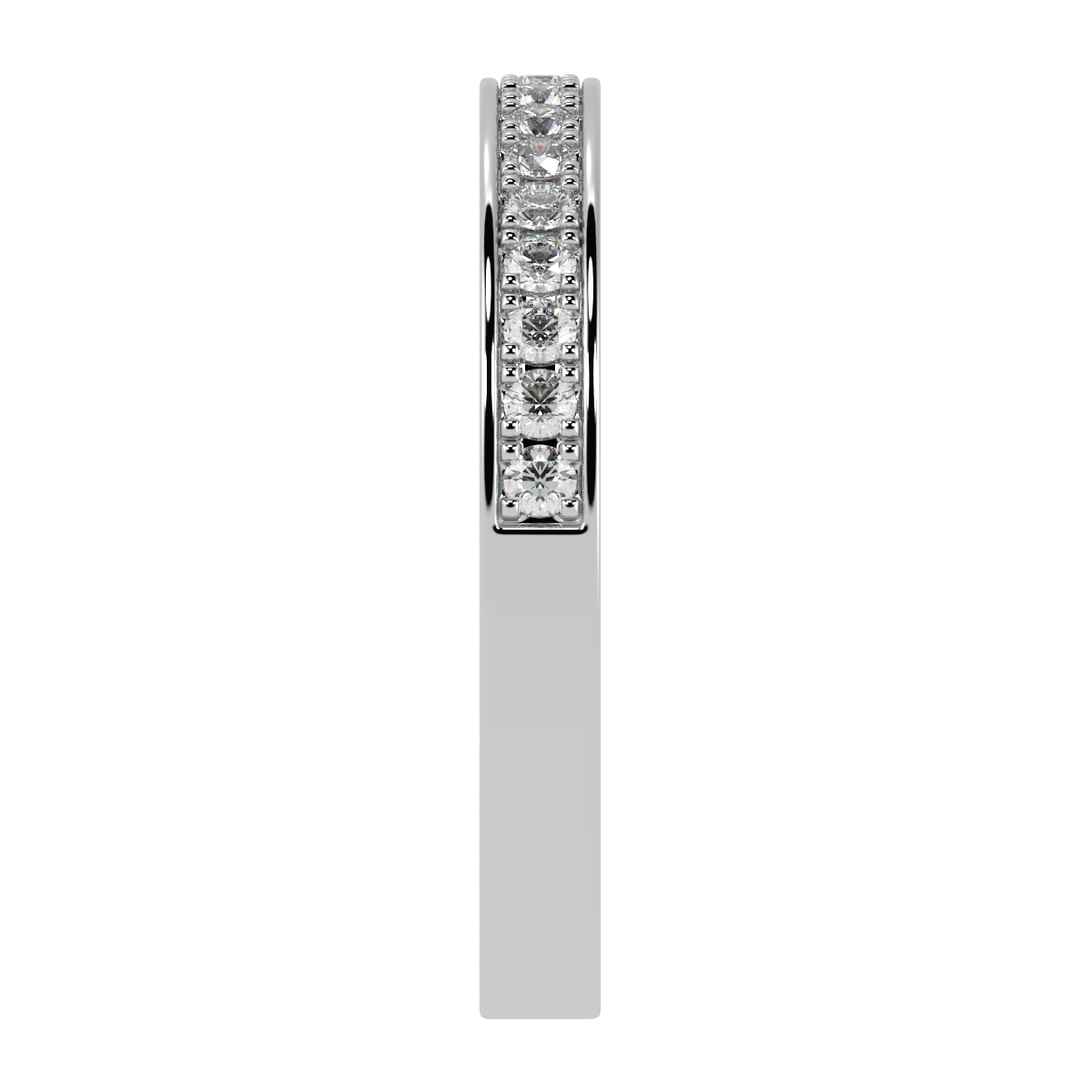Pave Set Half Eternity Ring in white gold or platinum, side view