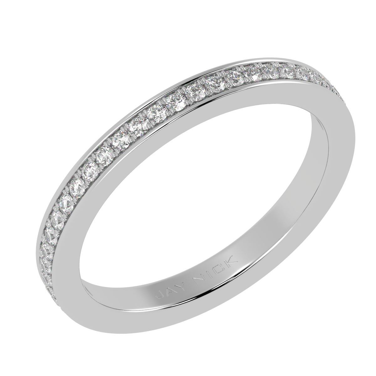 Prong Set Full Eternity Ring in white gold or platinum, perspective view