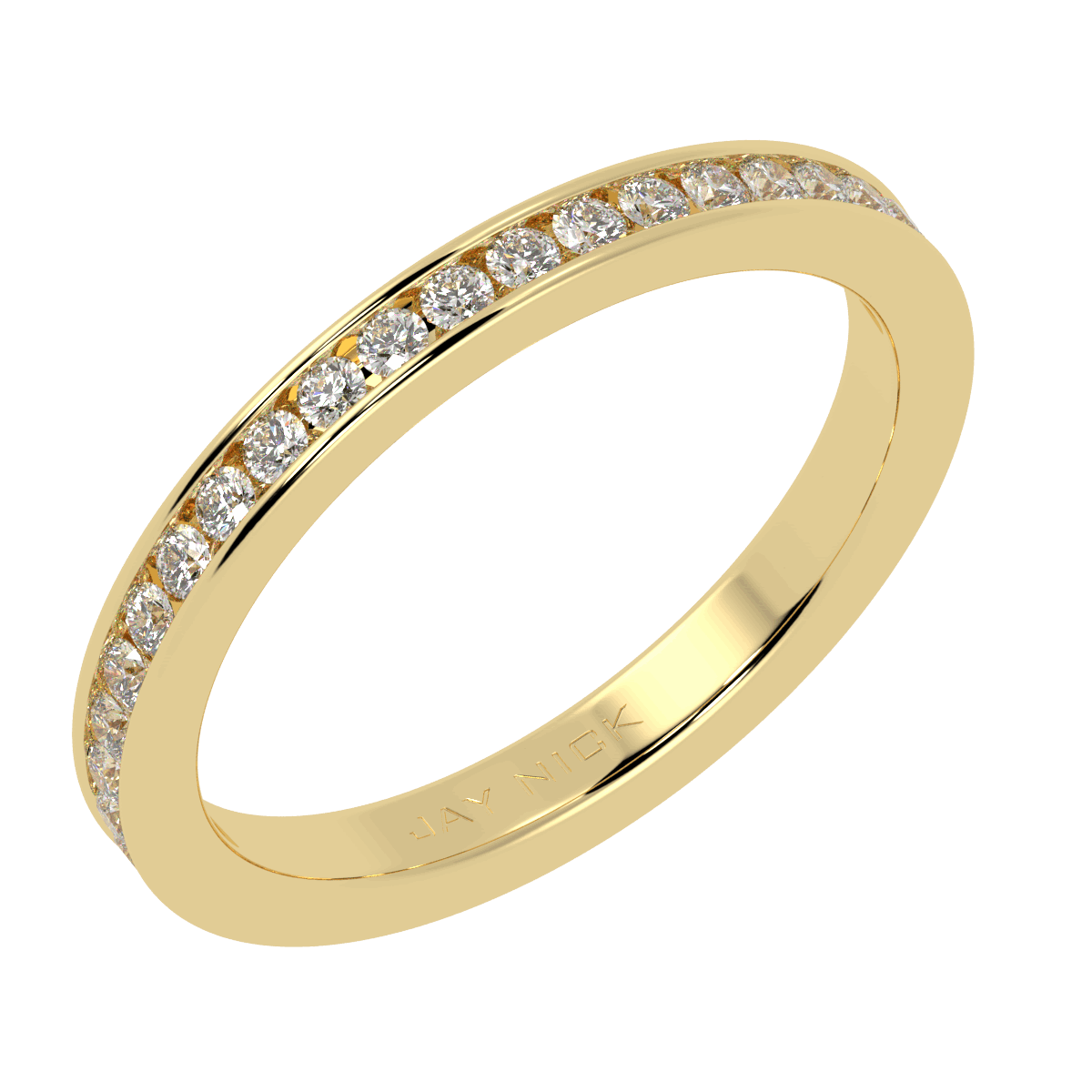 Channel Set Full Eternity Ring in yellow gold, perspective view