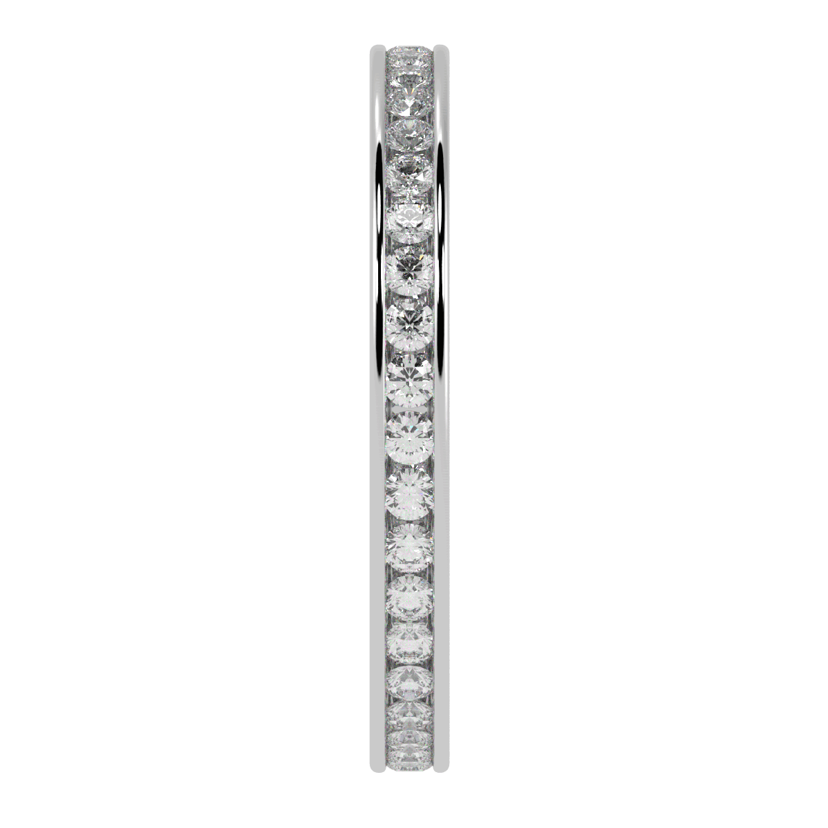 Channel Set Full Eternity Ring in white gold or platinum, side view