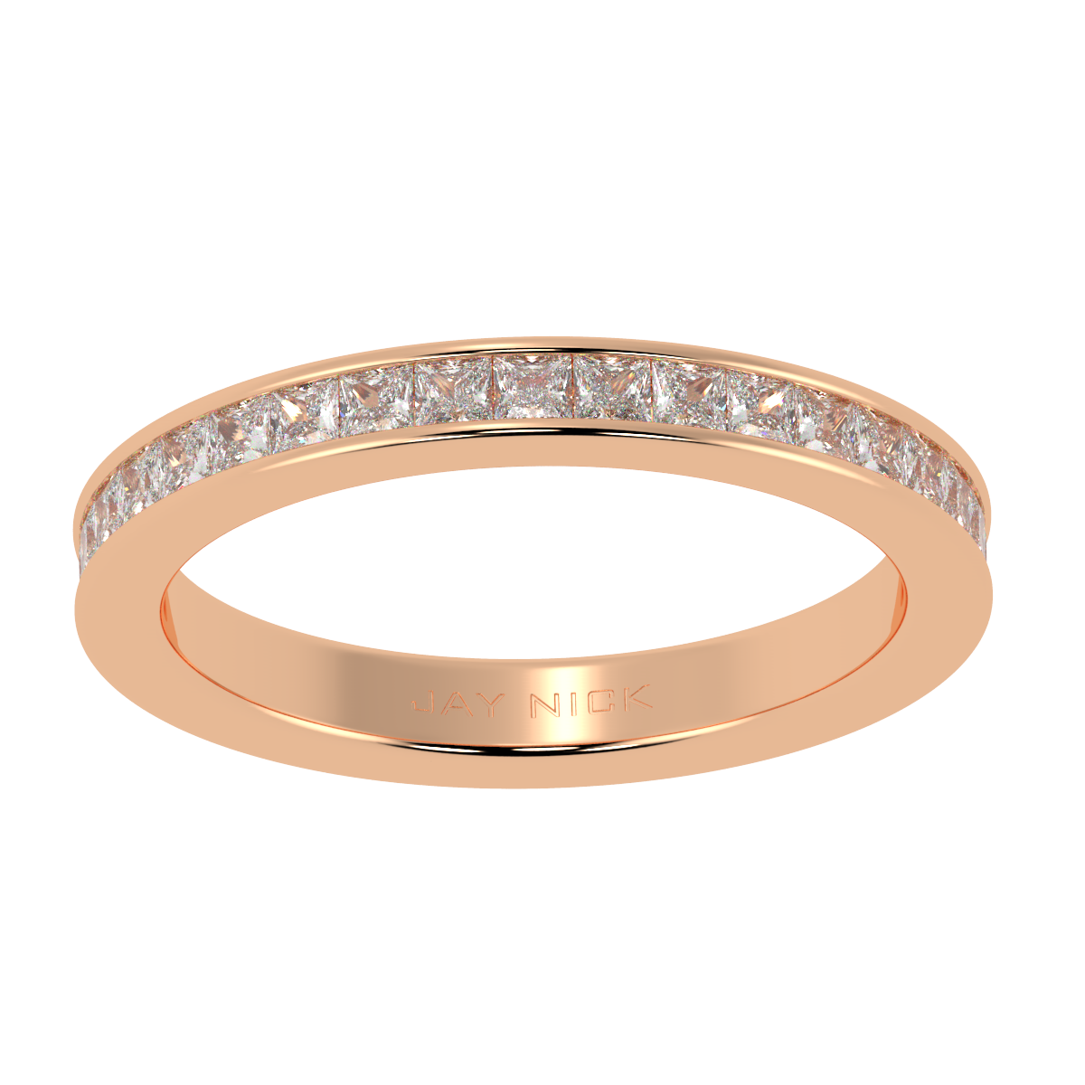 Princess Cut Full Eternity Ring in rose gold, top view