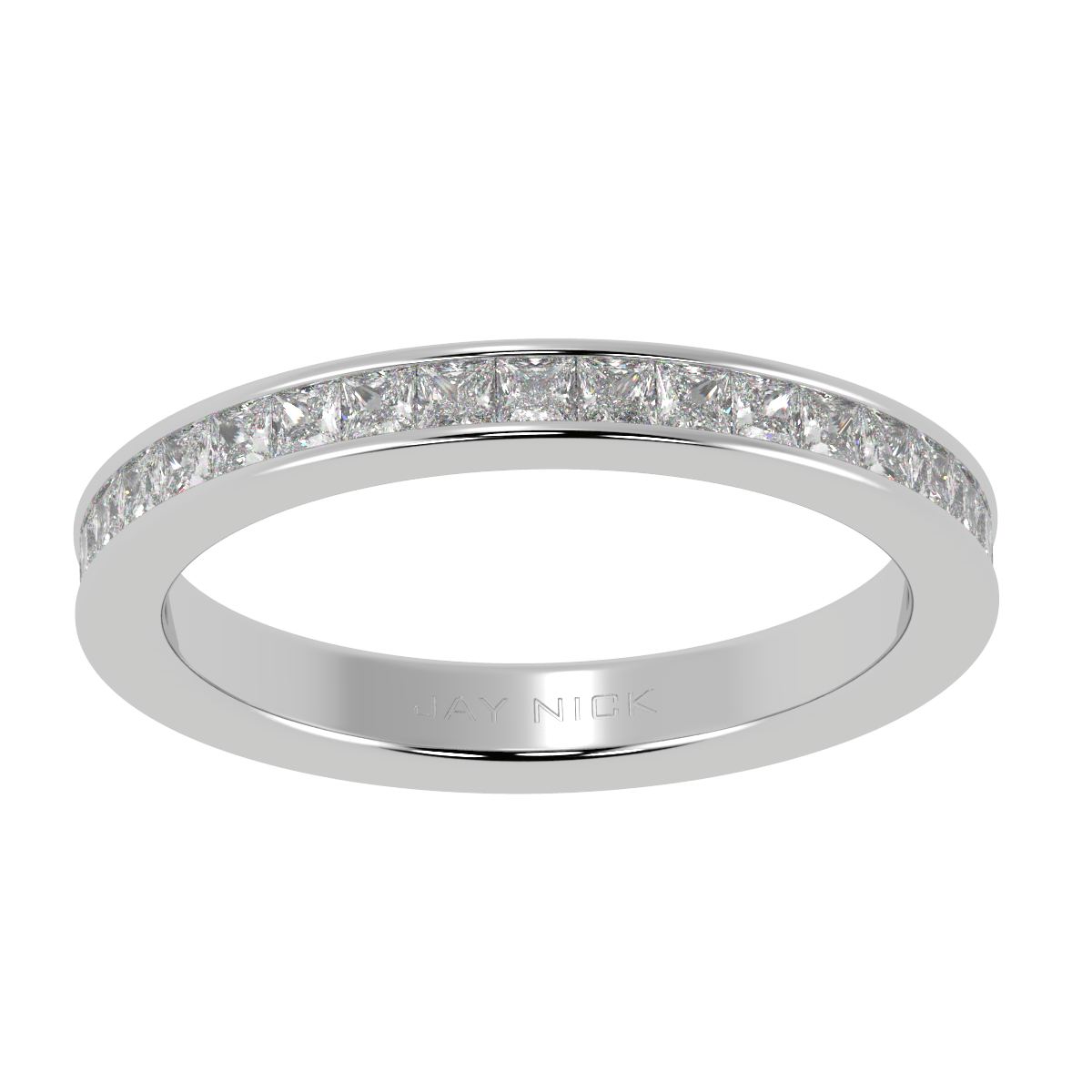 Princess Cut Full Eternity Ring in white gold or platinum, top view