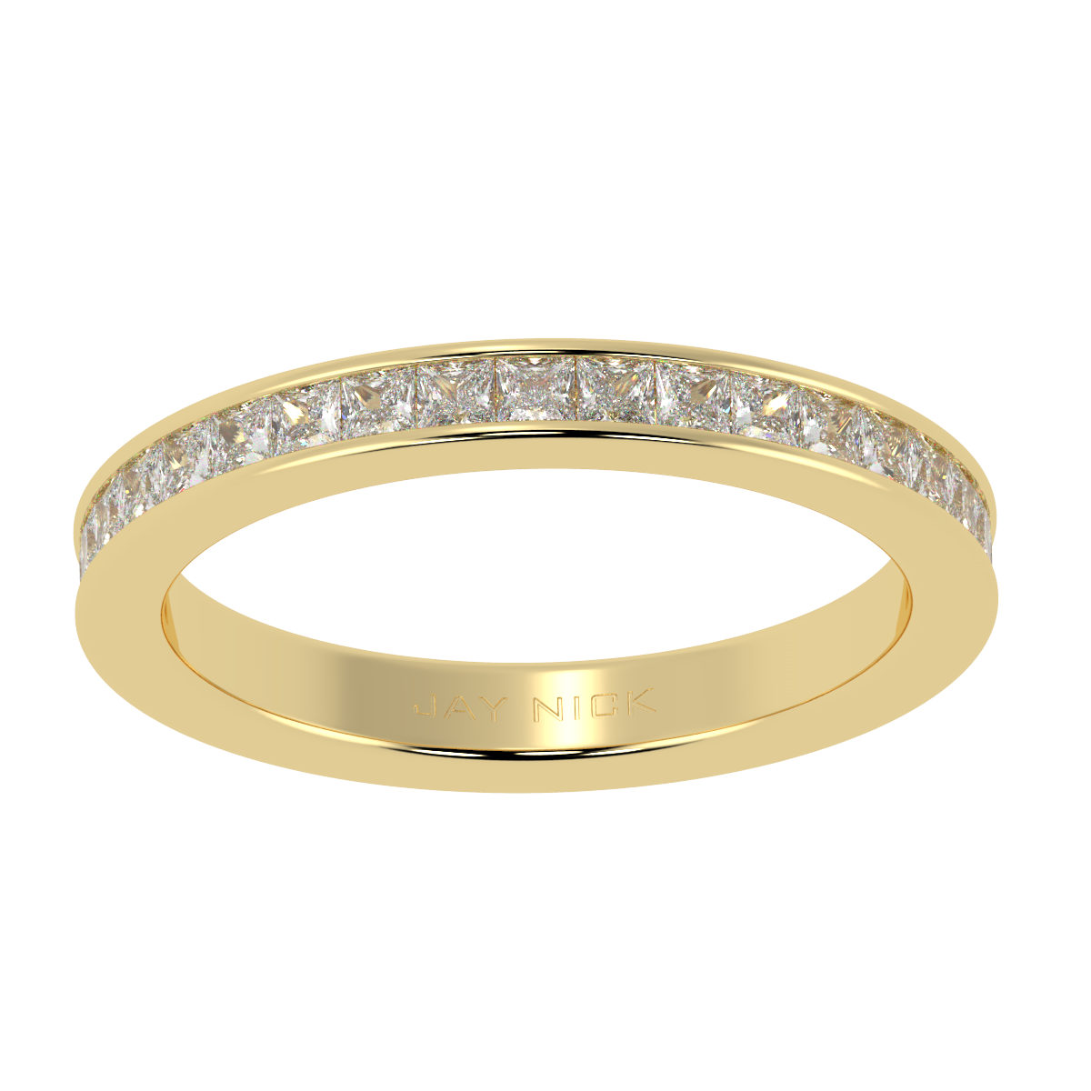 Princess Cut Full Eternity Ring in yellow gold, top view