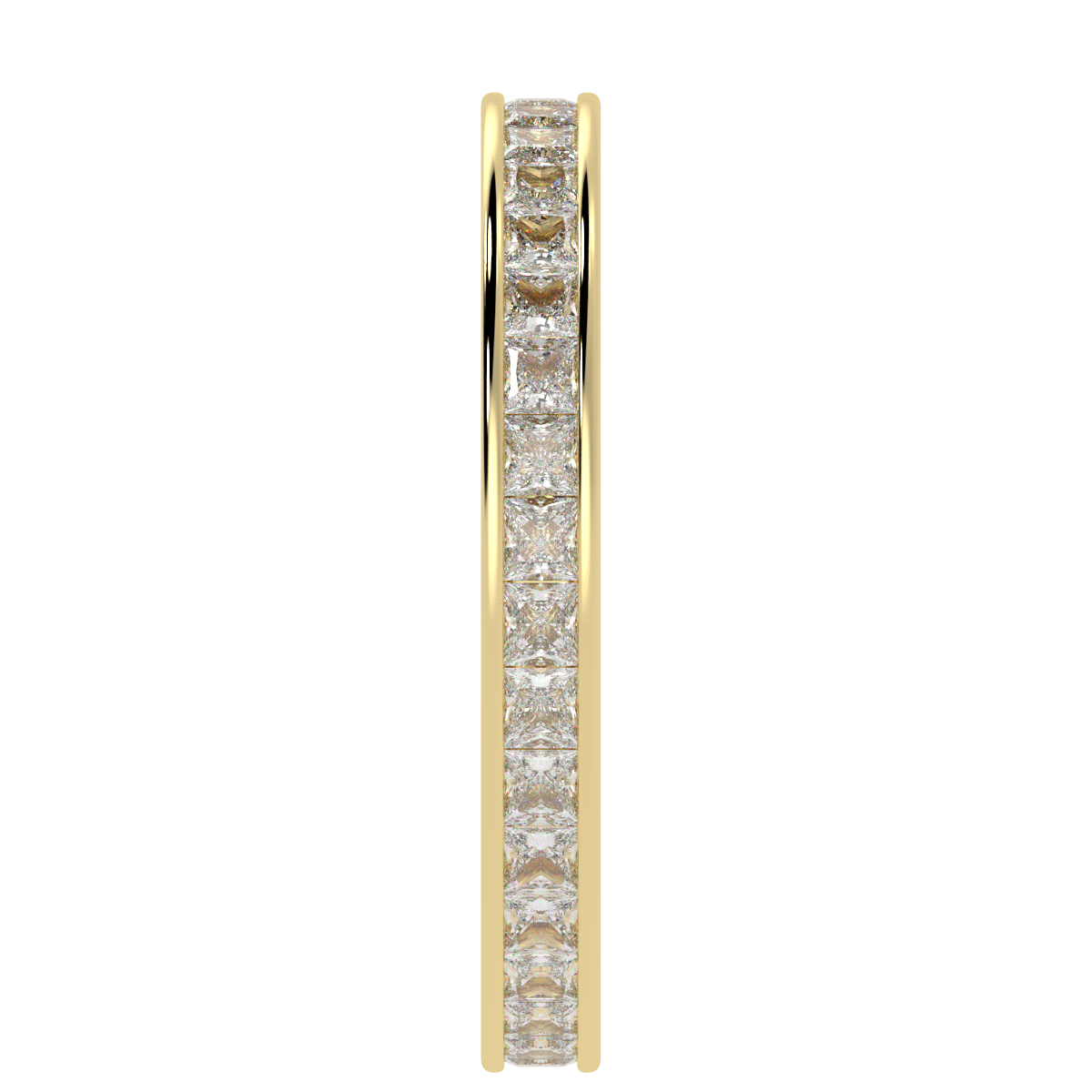 Princess Cut Full Eternity Ring in yellow gold, side view