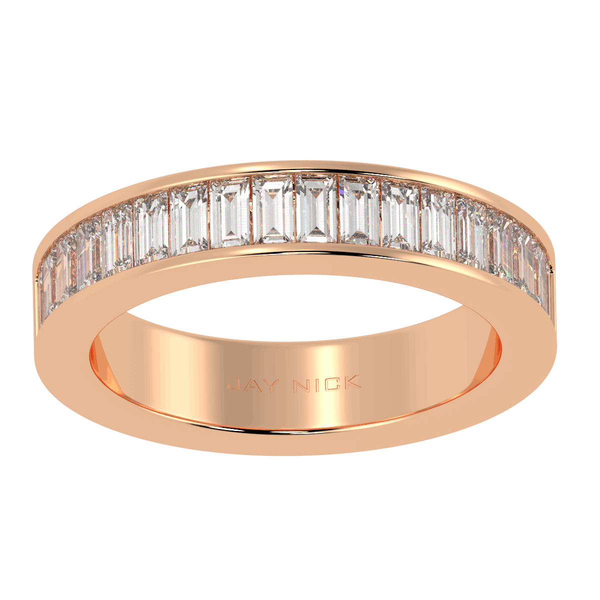 Baguette Cut Half Eternity Ring in rose gold, top view