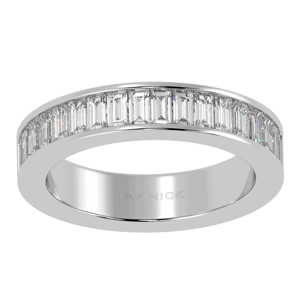 Baguette Cut Half Eternity Ring in white gold or platinum, top view