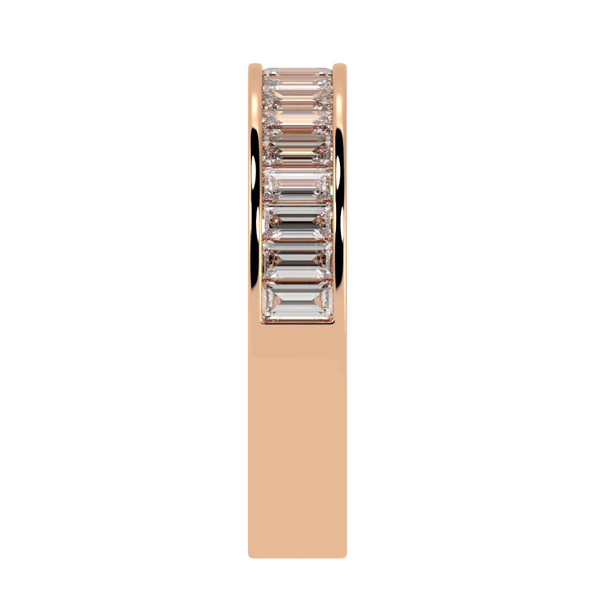 Baguette Cut Half Eternity Ring in rose gold, side view