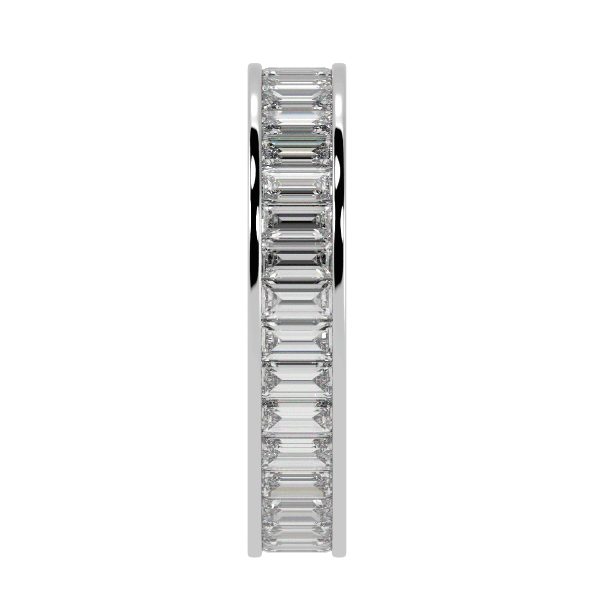 Baguette Cut Full Eternity Ring in white gold or platinum, side view