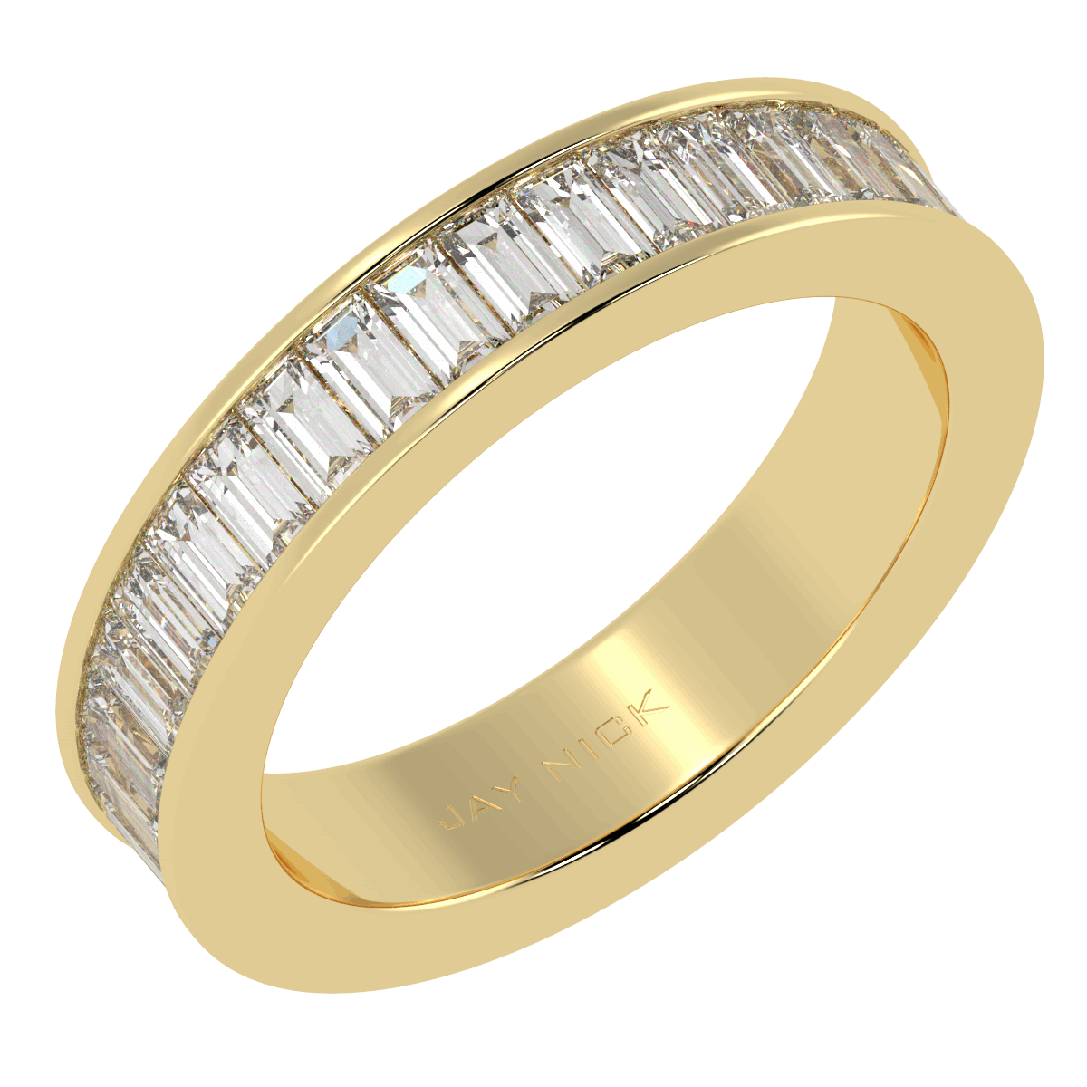 Baguette Cut Full Eternity Ring in yellow gold, perspective view