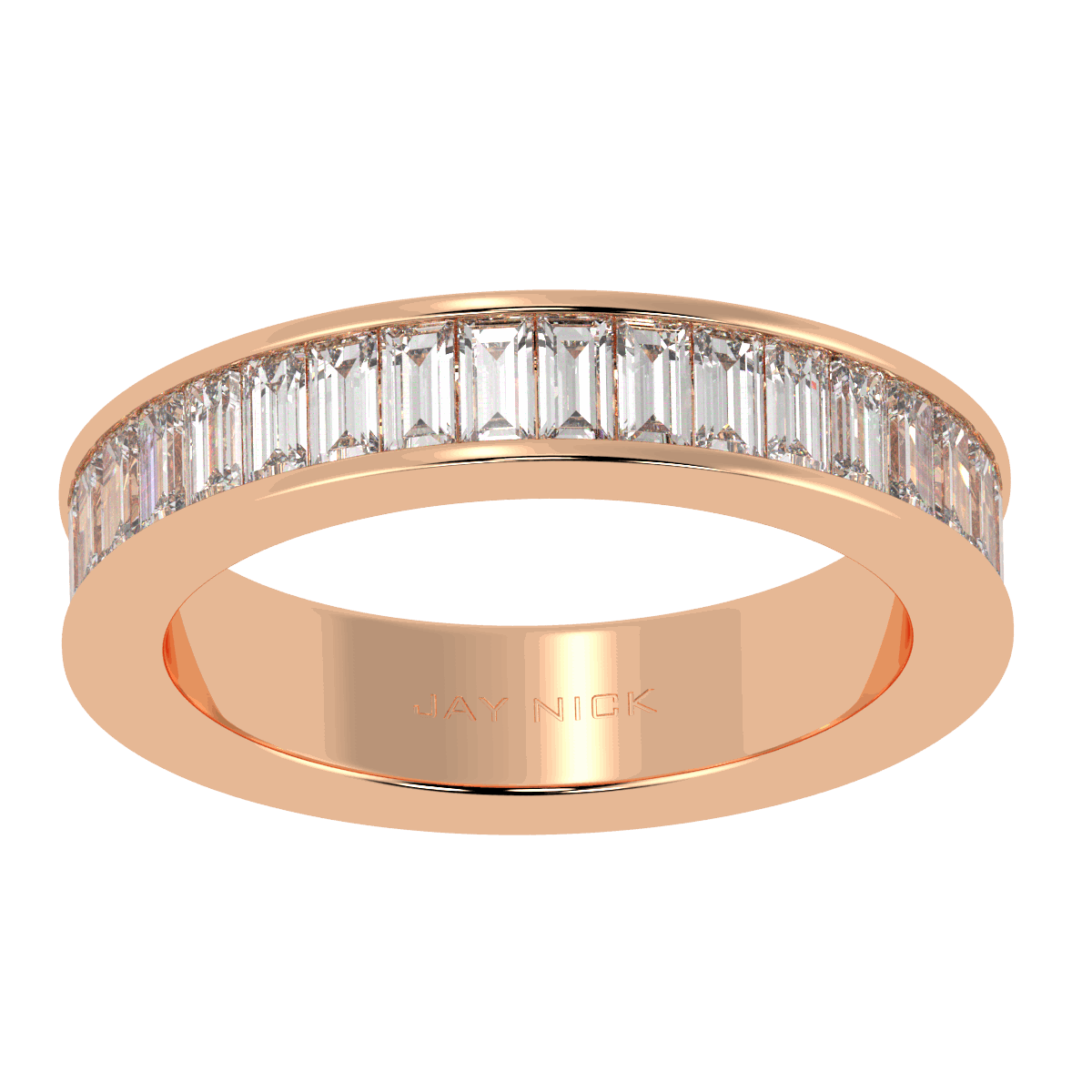 Baguette Cut Full Eternity Ring in rose gold, top view