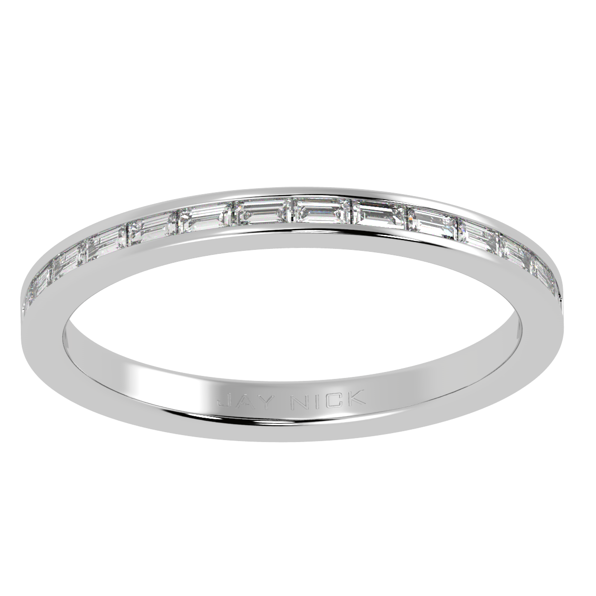 Petite Baguette Cut Half Eternity Ring in white gold or platinum, top view