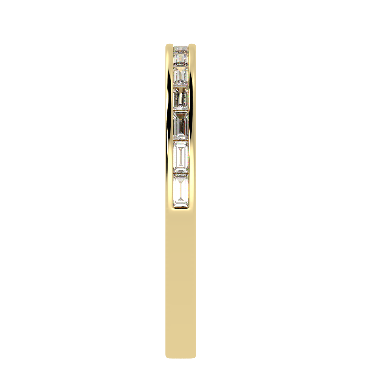 Petite Baguette Cut Half Eternity Ring in yellow gold, side view