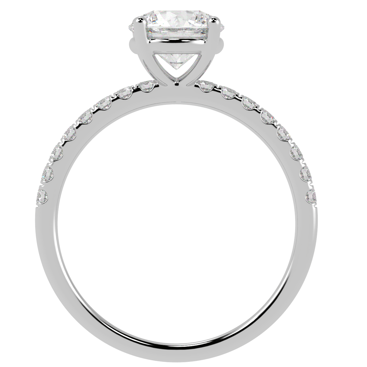 Modern Round Cut Diamond Shoulder Ring in white gold or platinum, flat view