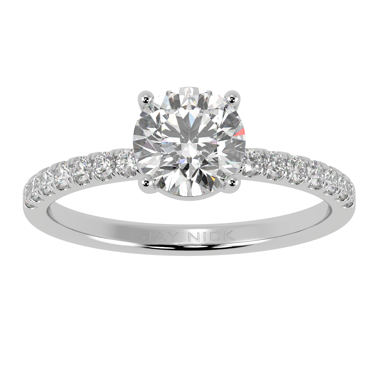 Modern Round Cut Diamond Shoulder Ring in white gold or platinum, top view