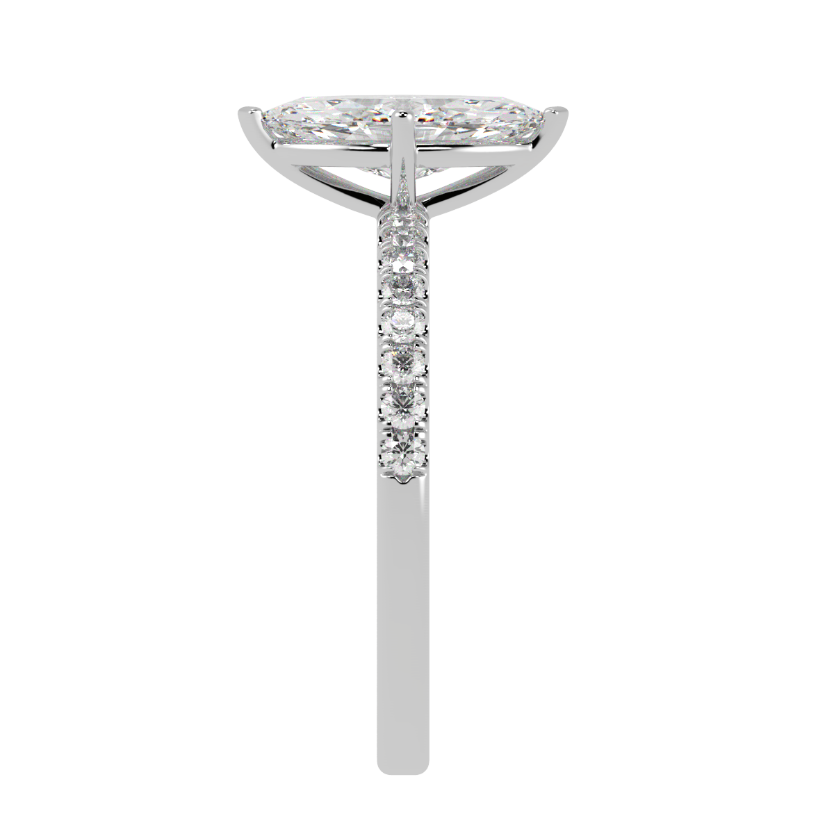 Modern Marquise Cut Diamond Shoulder Ring in white gold or platinum, side view