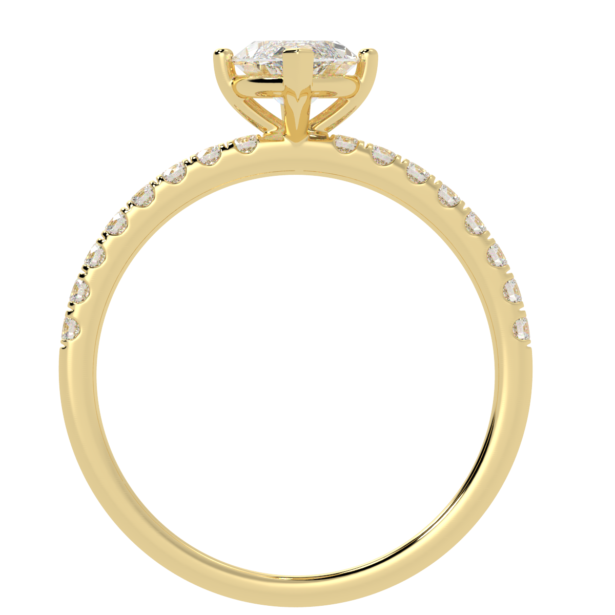 Modern Marquise Cut Diamond Shoulder Ring in yellow gold, flat view