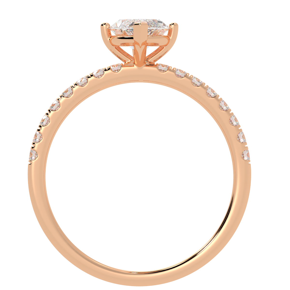 Modern Marquise Cut Diamond Shoulder Ring in rose gold, flat view