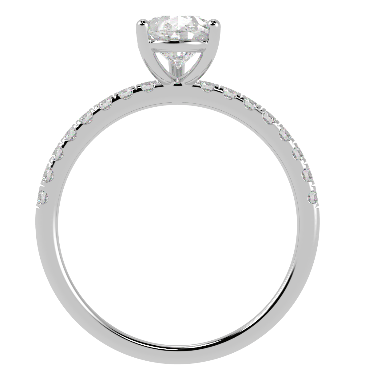Modern Pear Cut Diamond Shoulder Ring in white gold or platinum, flat view