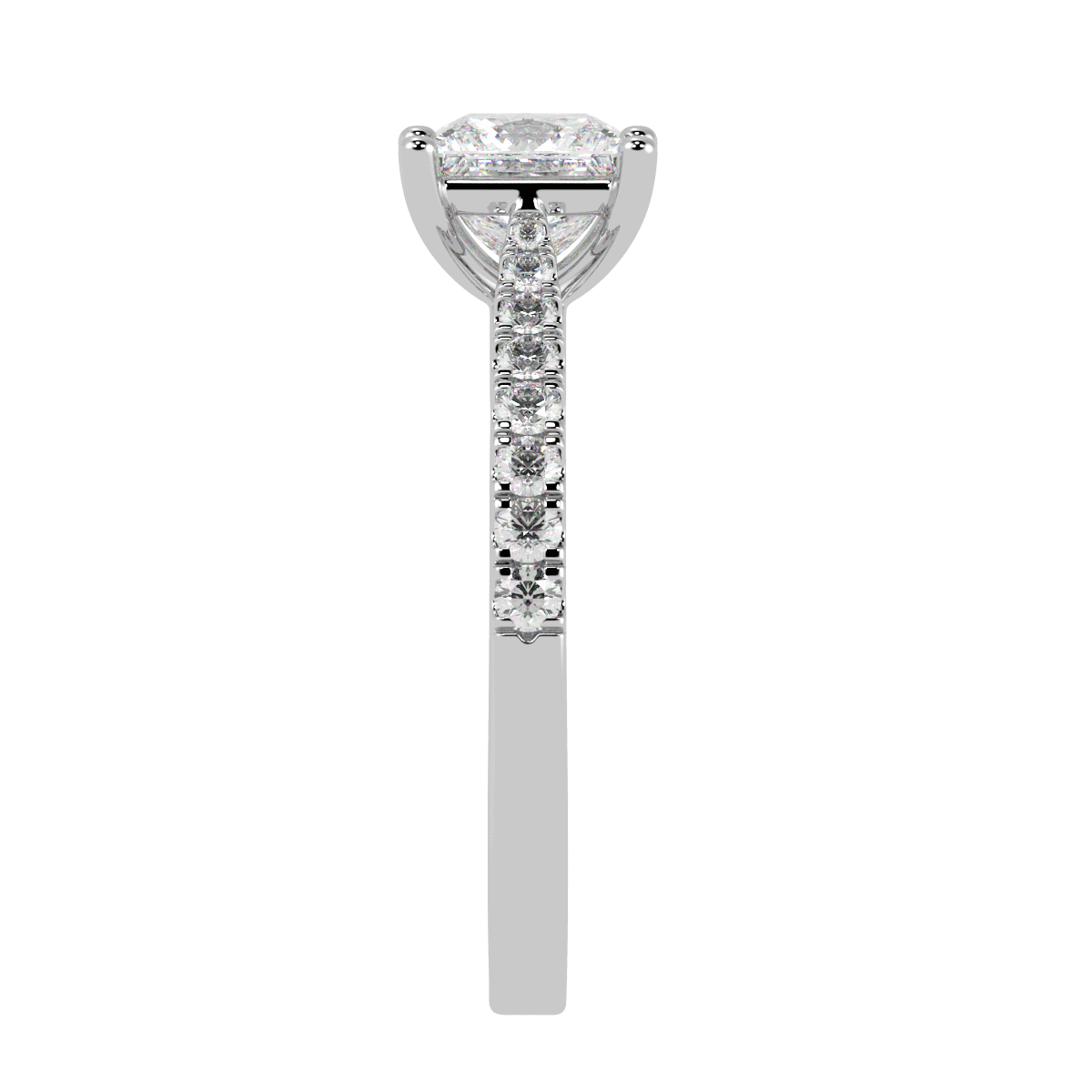Classic Princess Cut Diamond Shoulder Ring in white gold or platinum, side view