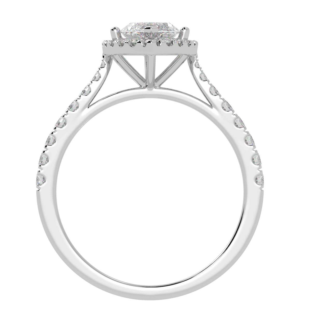 Classic Marquise Cut Halo Ring in white gold or platinum, flat view