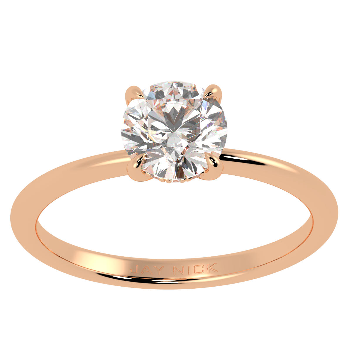 Round Cut Hidden Halo Ring in rose gold, top view