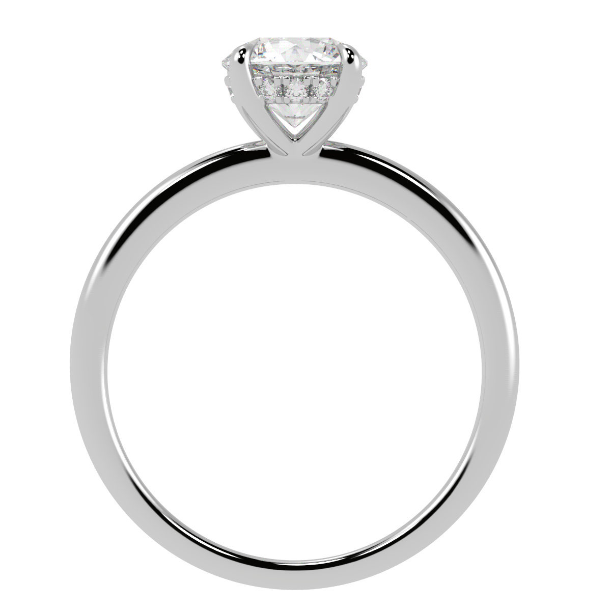 Round Cut Hidden Halo Ring in white gold or platinum, flat view