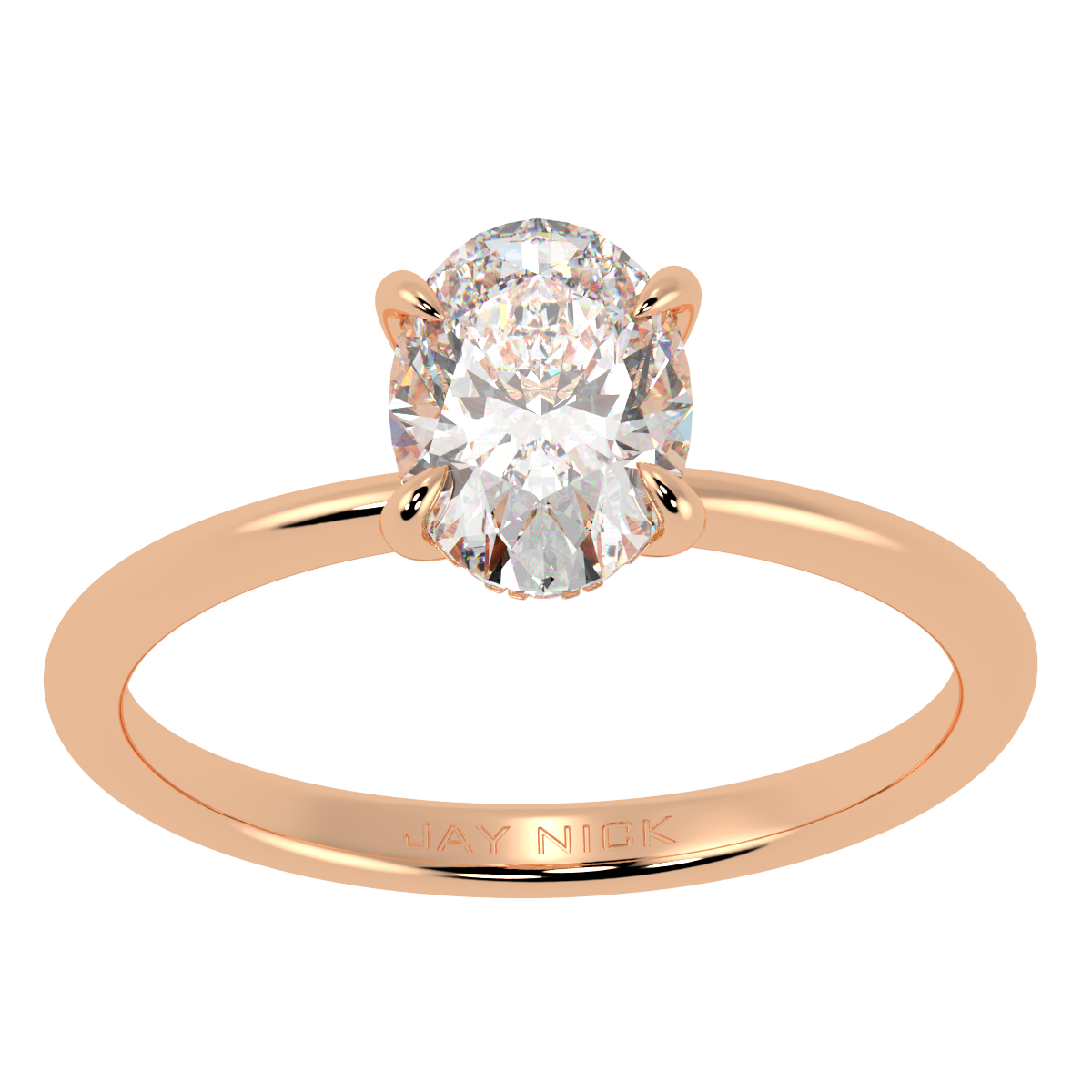 Oval Cut Hidden Halo Ring in rose gold, top view