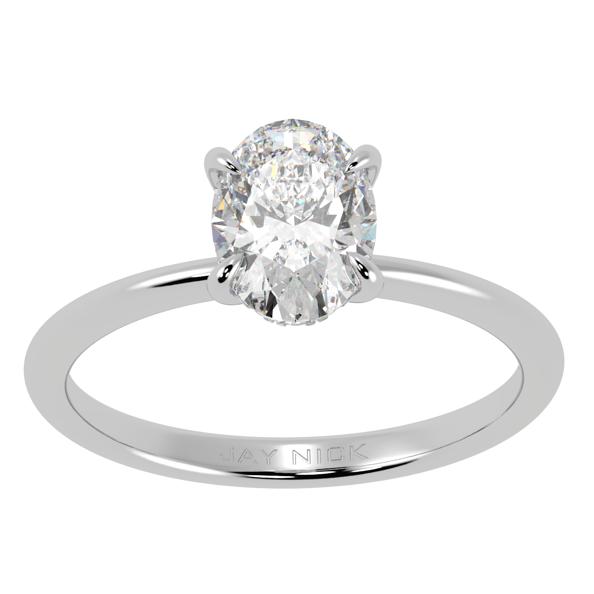 Oval Cut Hidden Halo Ring in white gold or platinum, top view