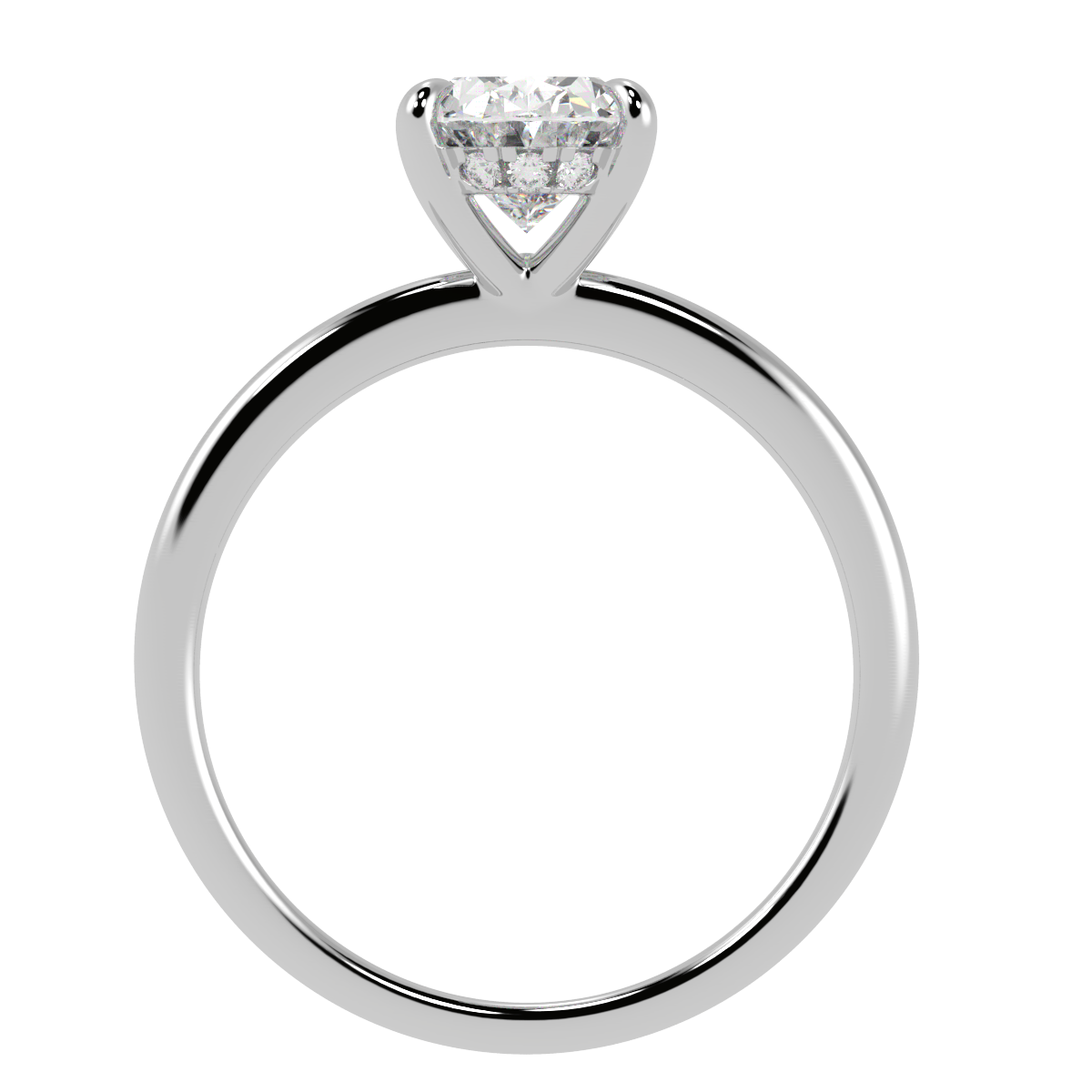 Oval Cut Hidden Halo Ring in white gold or platinum, flat view