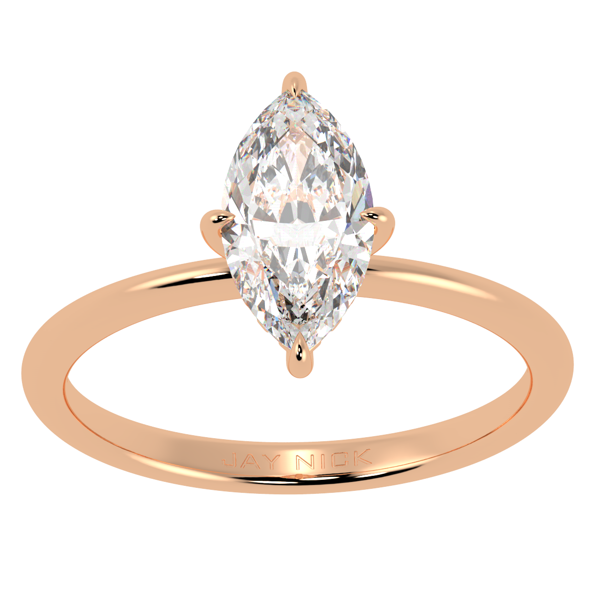 Marquise Cut Hidden Halo Ring in rose gold, top view