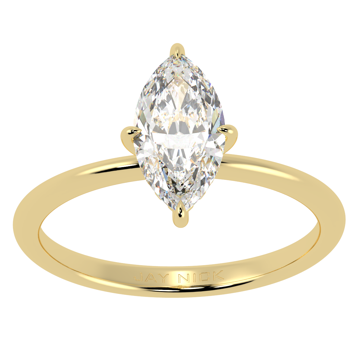 Marquise Cut Hidden Halo Ring in yellow gold, top view