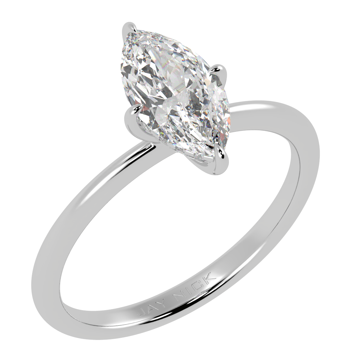 Marquise Cut Hidden Halo Ring in white gold or platinum, perspective view