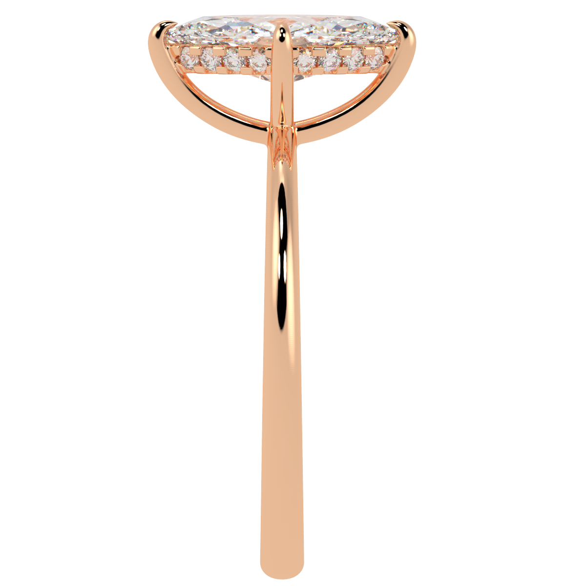 Marquise Cut Hidden Halo Ring in rose gold, side view