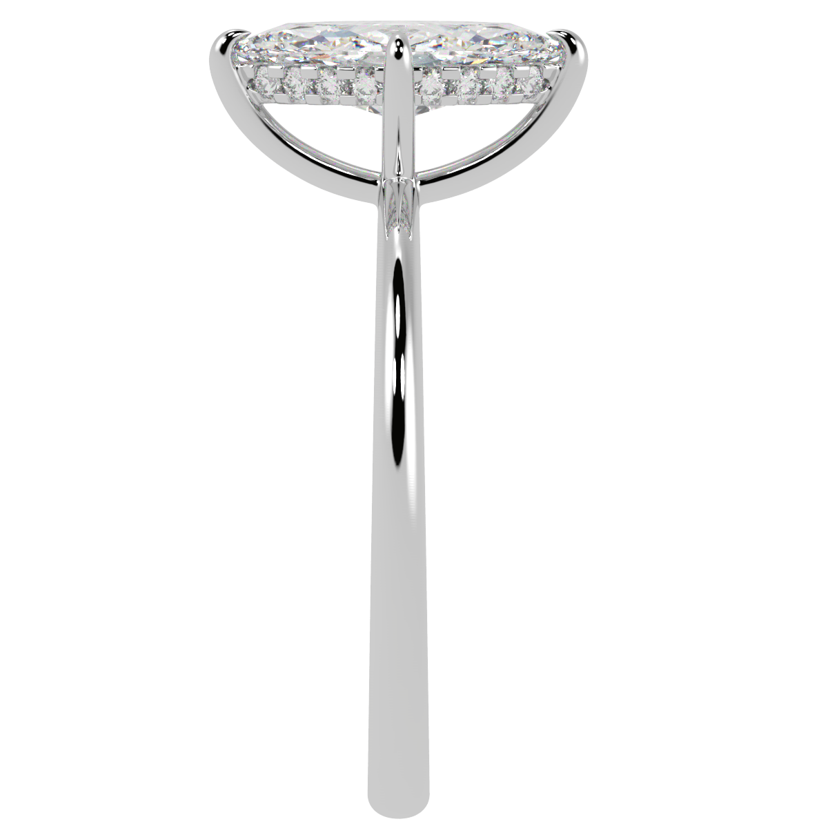 Marquise Cut Hidden Halo Ring in white gold or platinum, side view