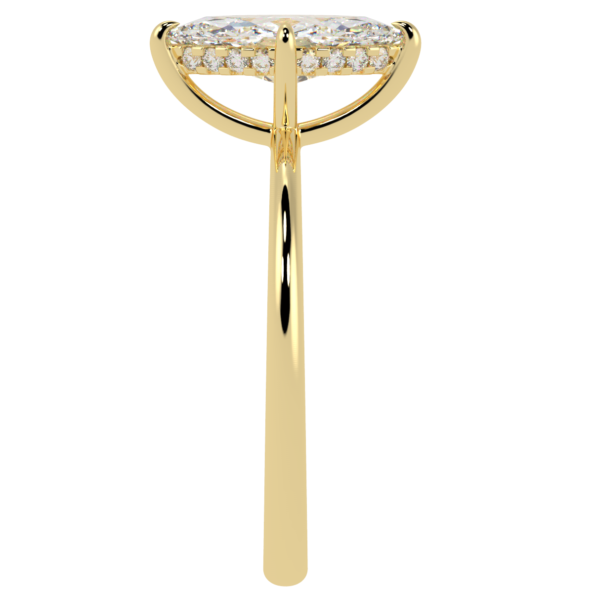 Marquise Cut Hidden Halo Ring in yellow gold, side view