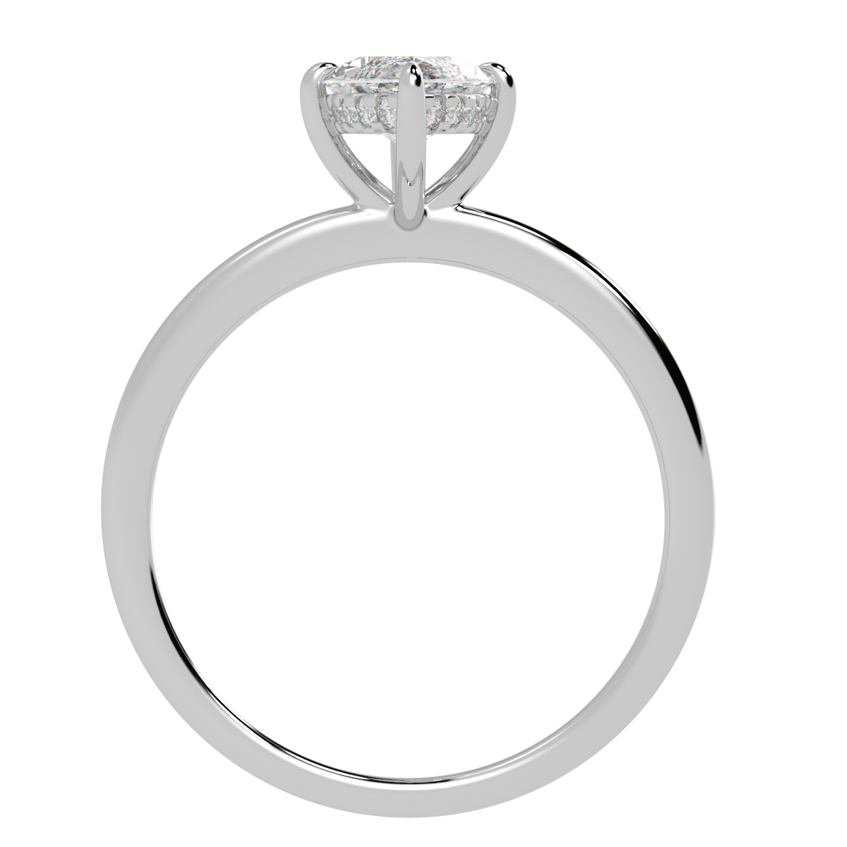 Marquise Cut Hidden Halo Ring in white gold or platinum, flat view